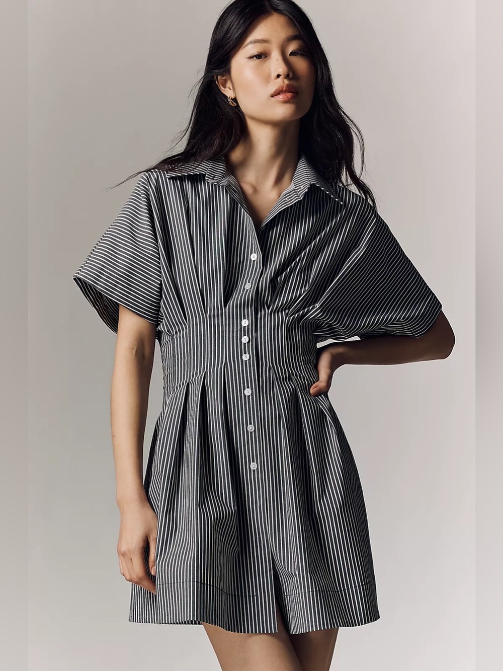 Anthropologie Tobie Mini Shirtdress | Black & White Striped | Size M